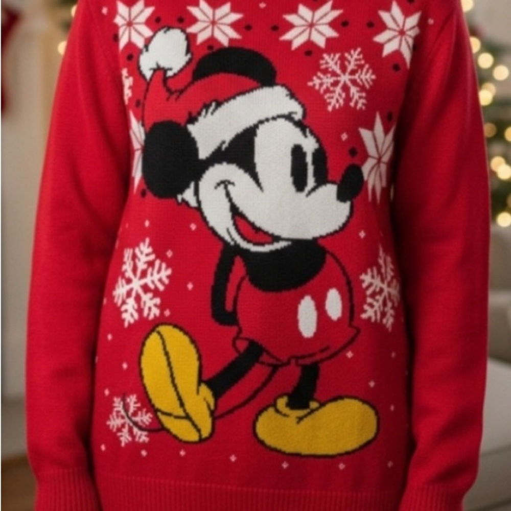 Disney Festive Red Mickey Mouse Sweater Large Holiday Christmas Unisex